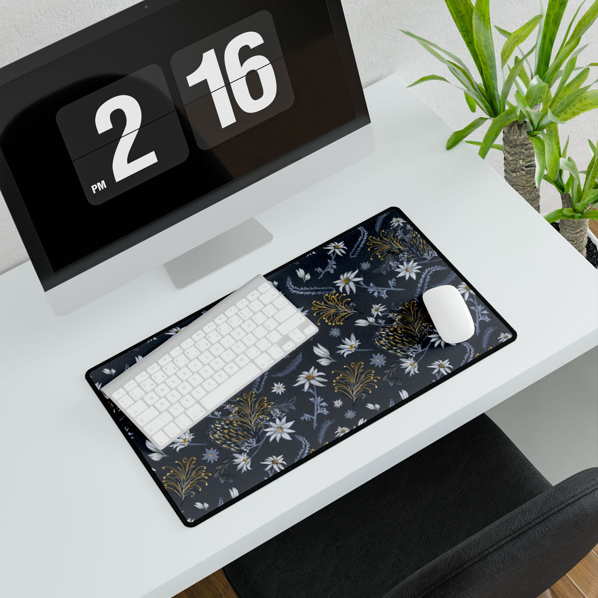 Banksia Blue Desk Mat — Navy Blue Botanical Mouse Pad for Home Decor or Office