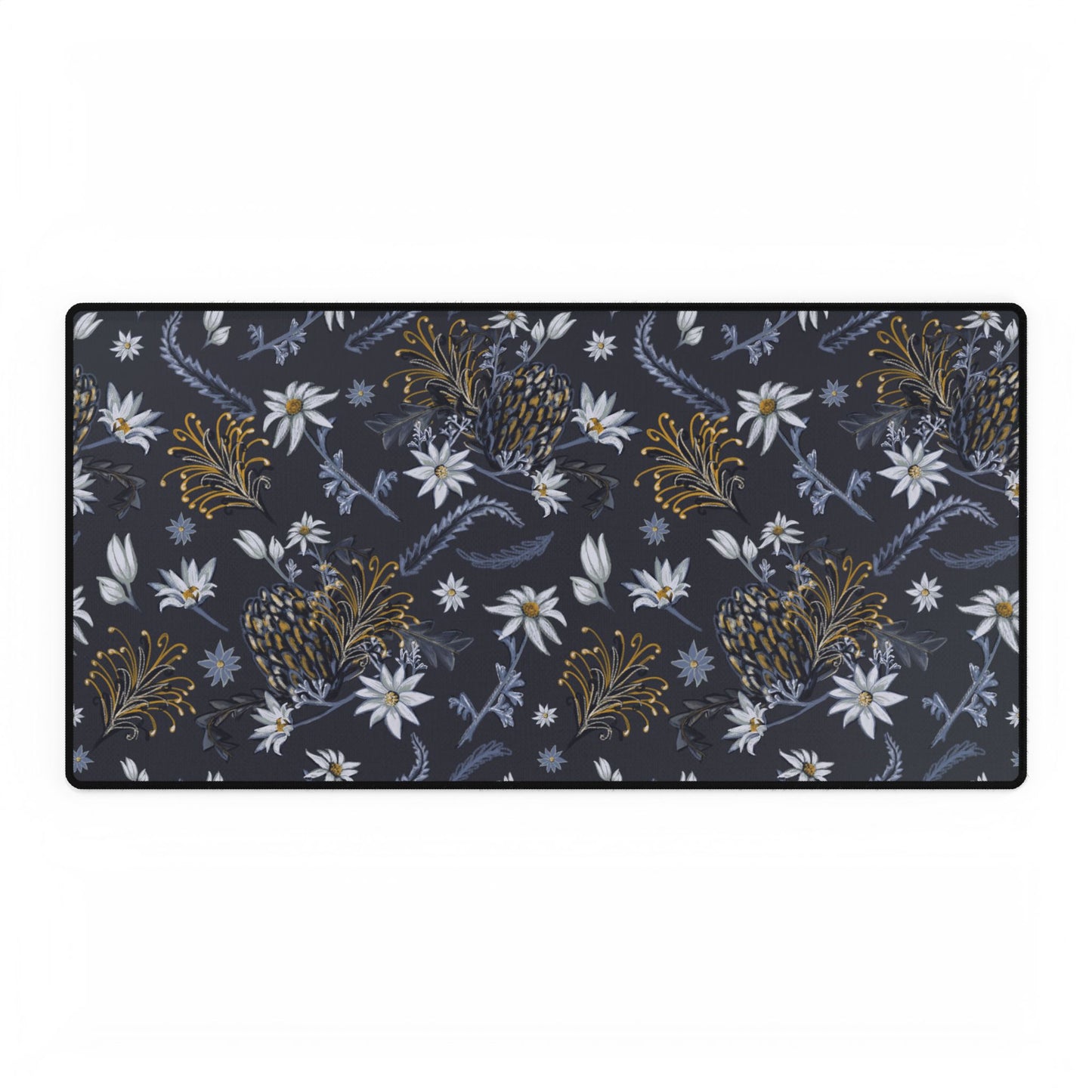 Banksia Blue Desk Mat — Navy Blue Botanical Mouse Pad for Home Decor or Office