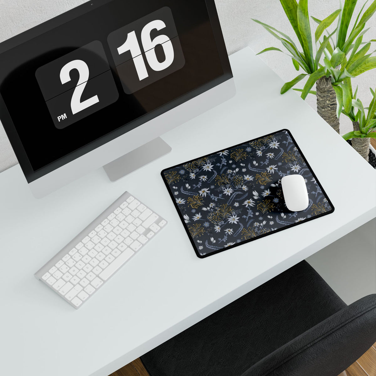 Banksia Blue Desk Mat — Navy Blue Botanical Mouse Pad for Home Decor or Office