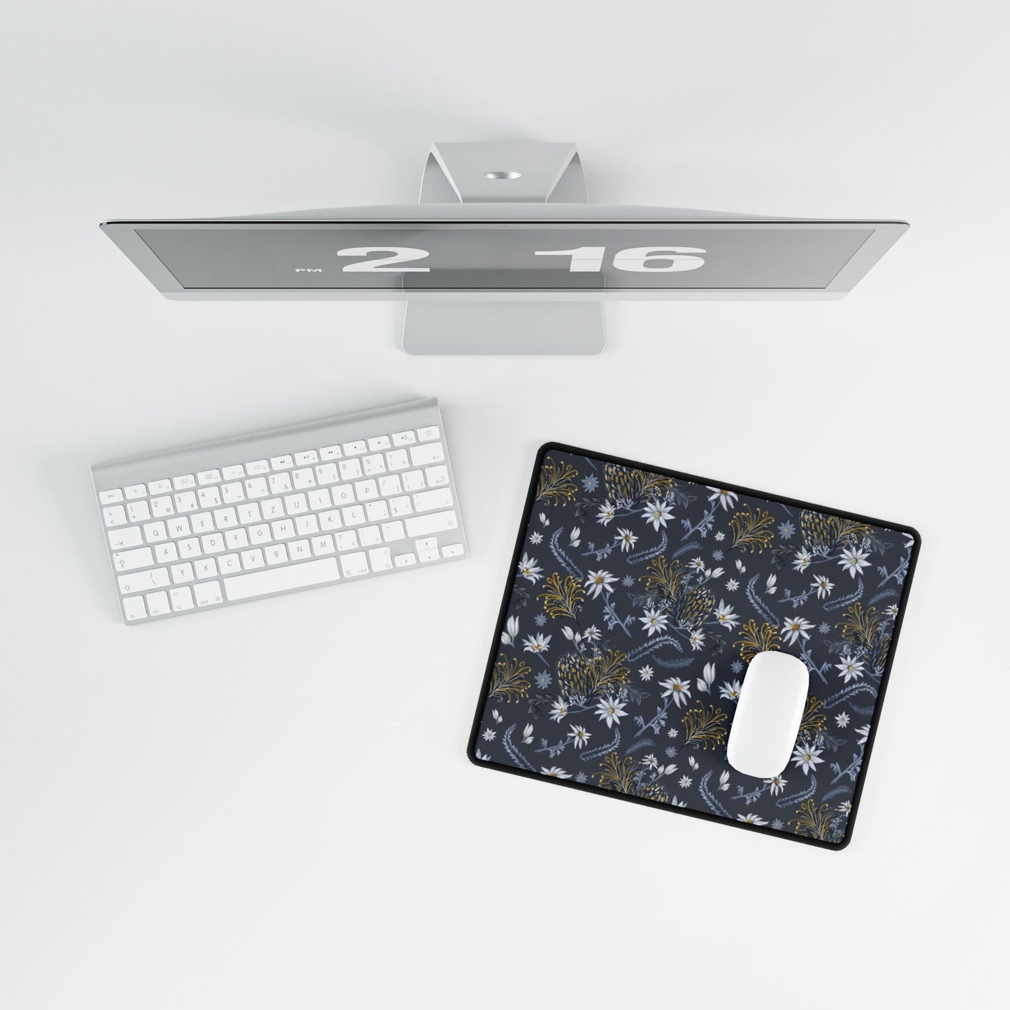 Banksia Blue Desk Mat — Navy Blue Botanical Mouse Pad for Home Decor or Office