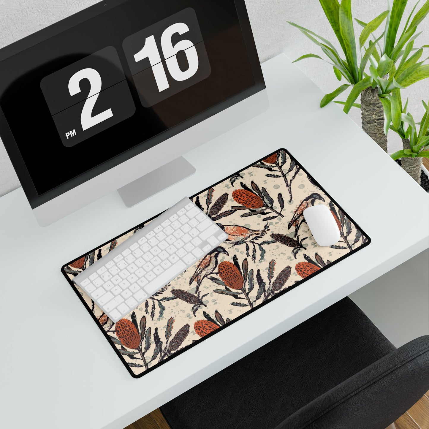 Honey Eaters Desk Mat (Beige) — Australian Native Birds -Mouse Pad for Home Decor or Office