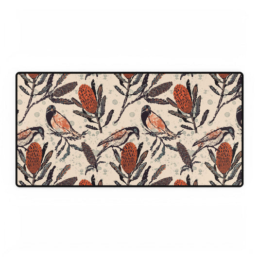 Honey Eaters Desk Mat (Beige) — Australian Native Birds -Mouse Pad for Home Decor or Office