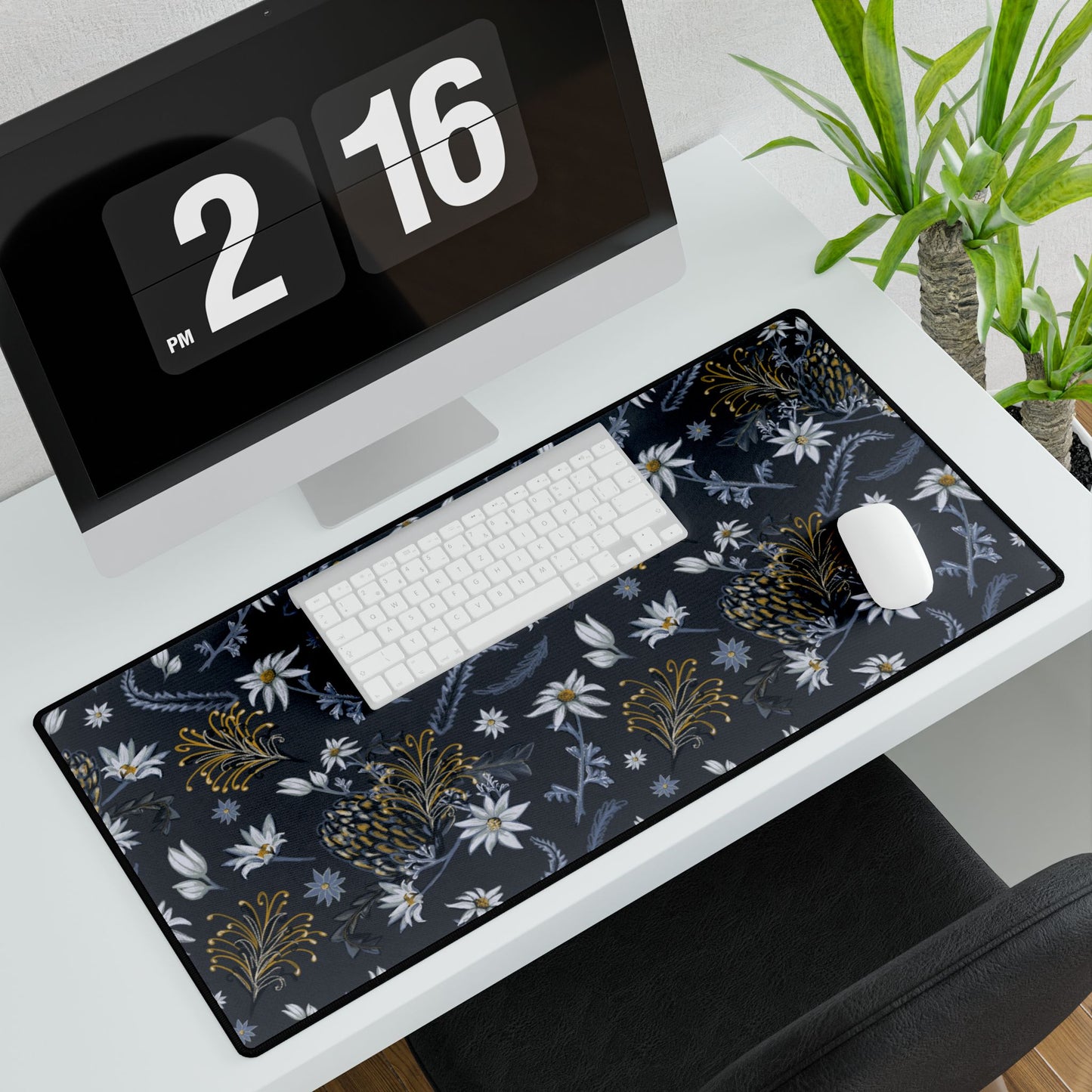 Banksia Blue Desk Mat — Navy Blue Botanical Mouse Pad for Home Decor or Office