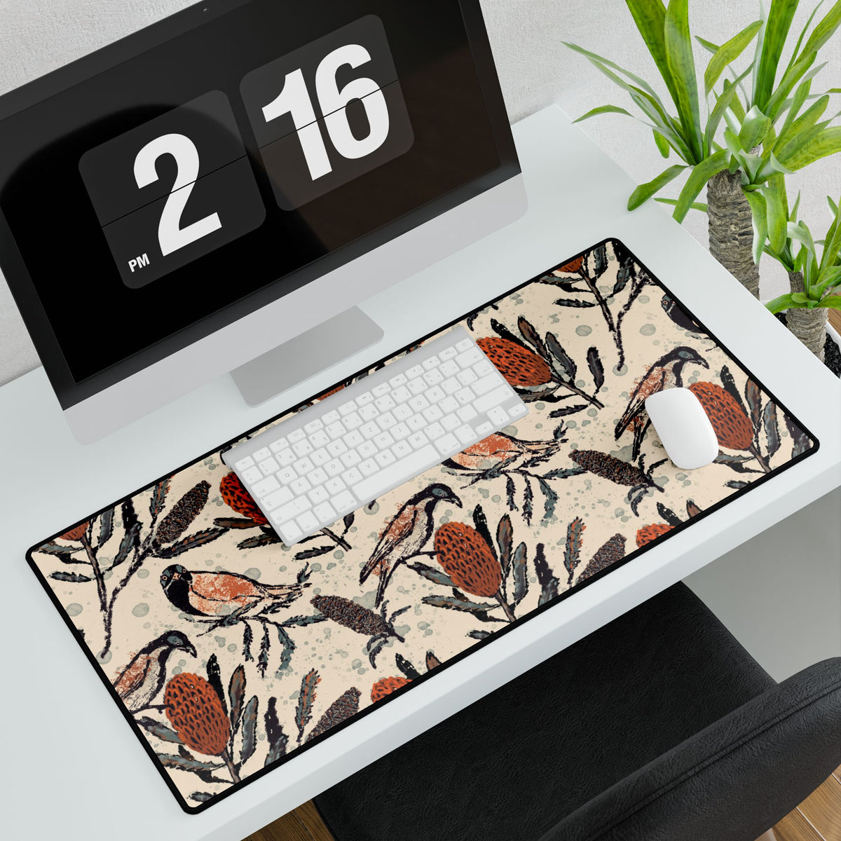 Honey Eaters Desk Mat (Beige) — Australian Native Birds -Mouse Pad for Home Decor or Office