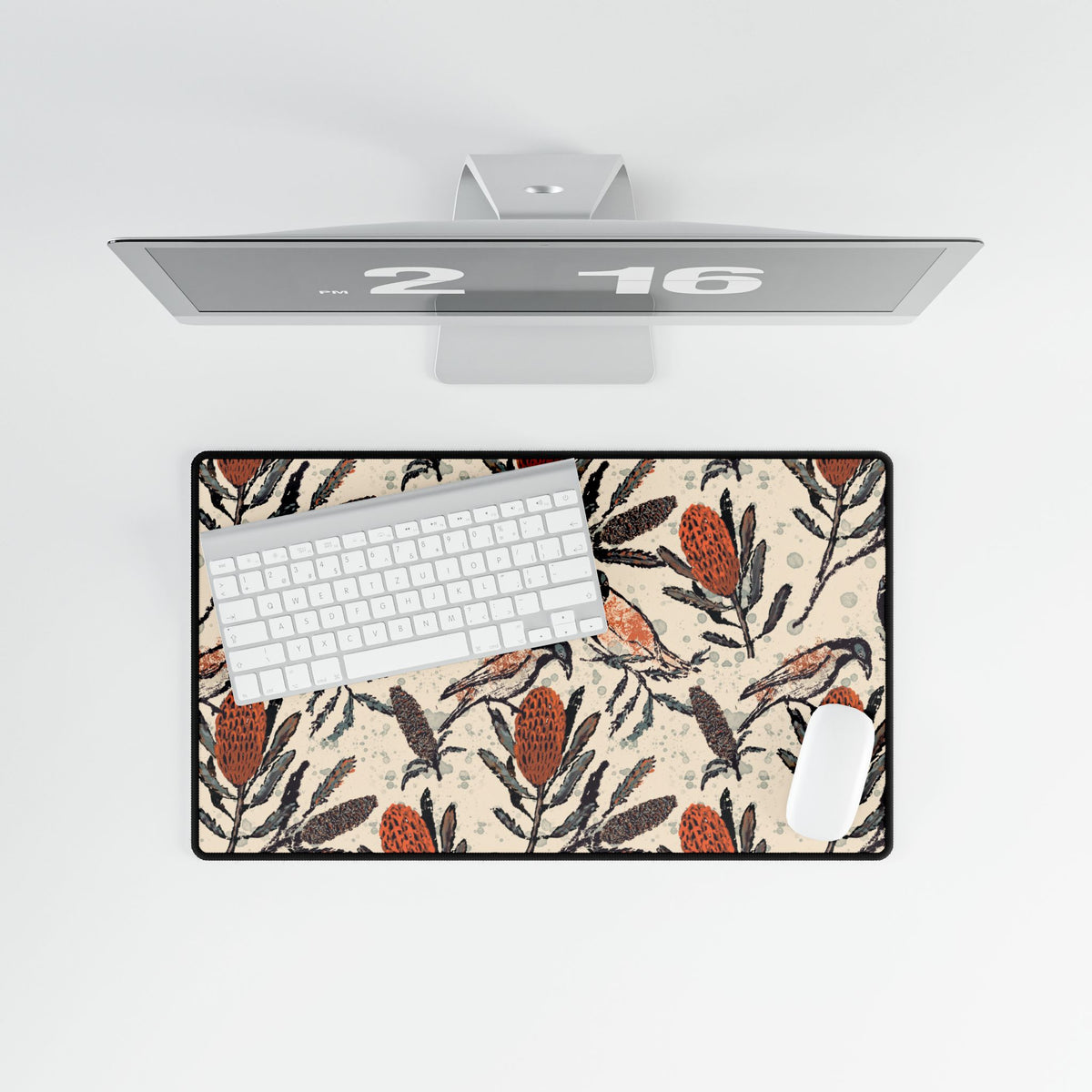 Honey Eaters Desk Mat (Beige) — Australian Native Birds -Mouse Pad for Home Decor or Office