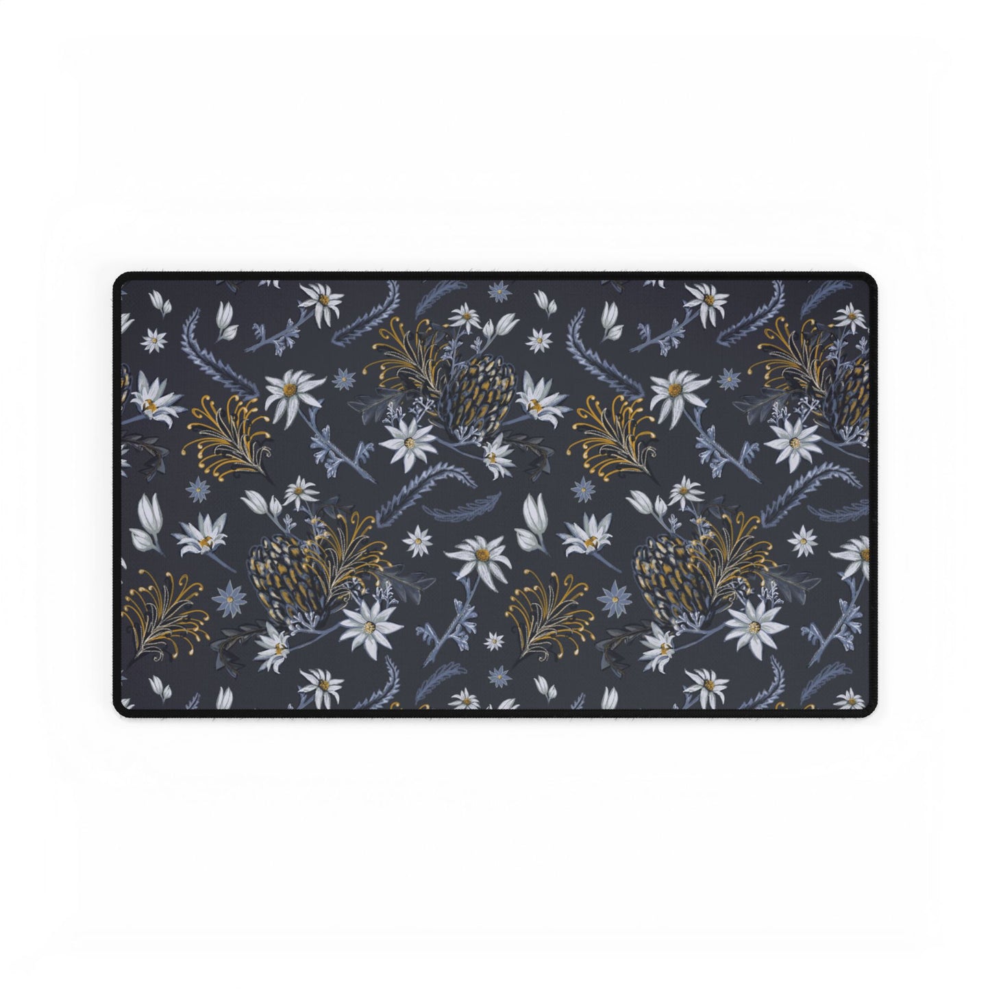 Banksia Blue Desk Mat — Navy Blue Botanical Mouse Pad for Home Decor or Office