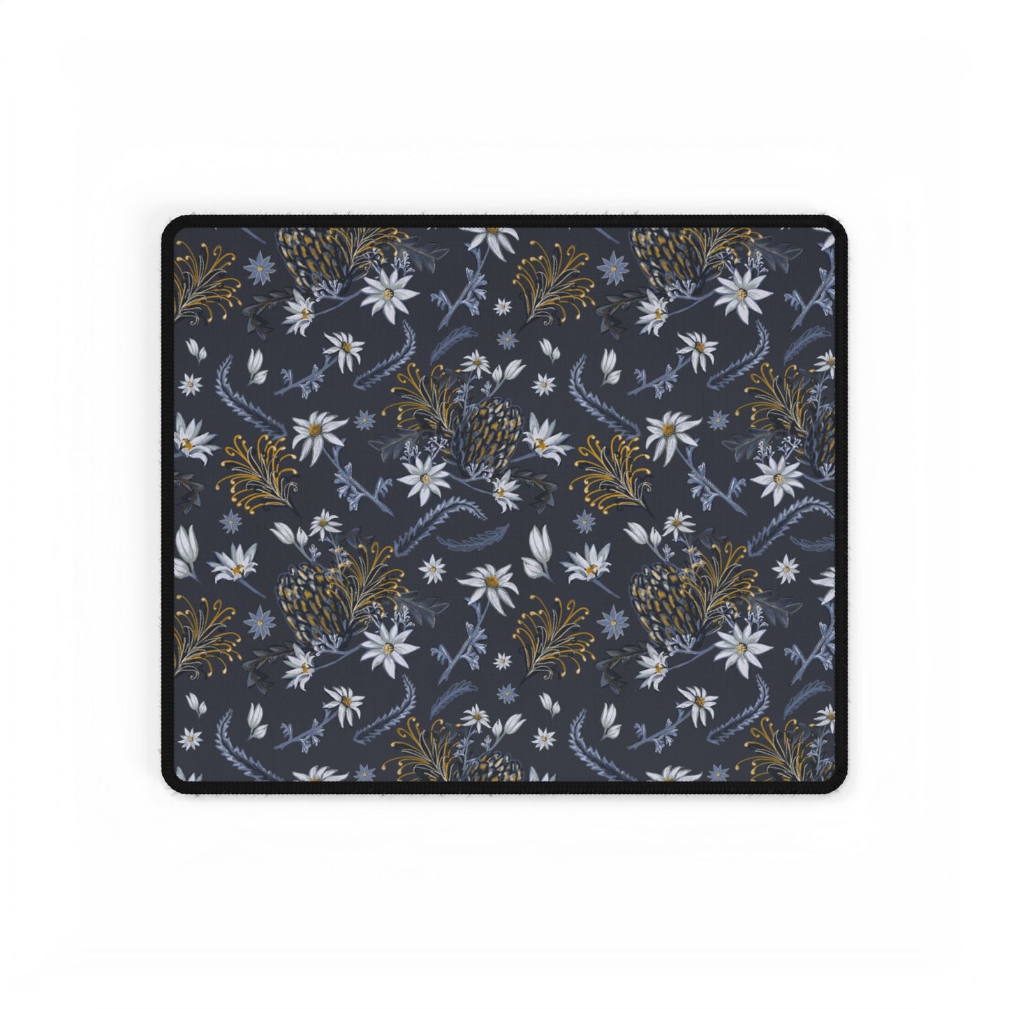 Banksia Blue Desk Mat — Navy Blue Botanical Mouse Pad for Home Decor or Office