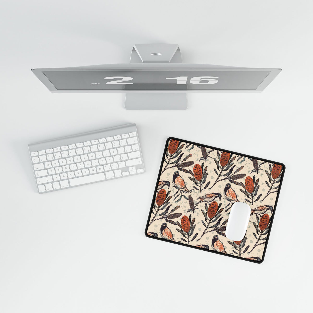 Honey Eaters Desk Mat (Beige) — Australian Native Birds -Mouse Pad for Home Decor or Office