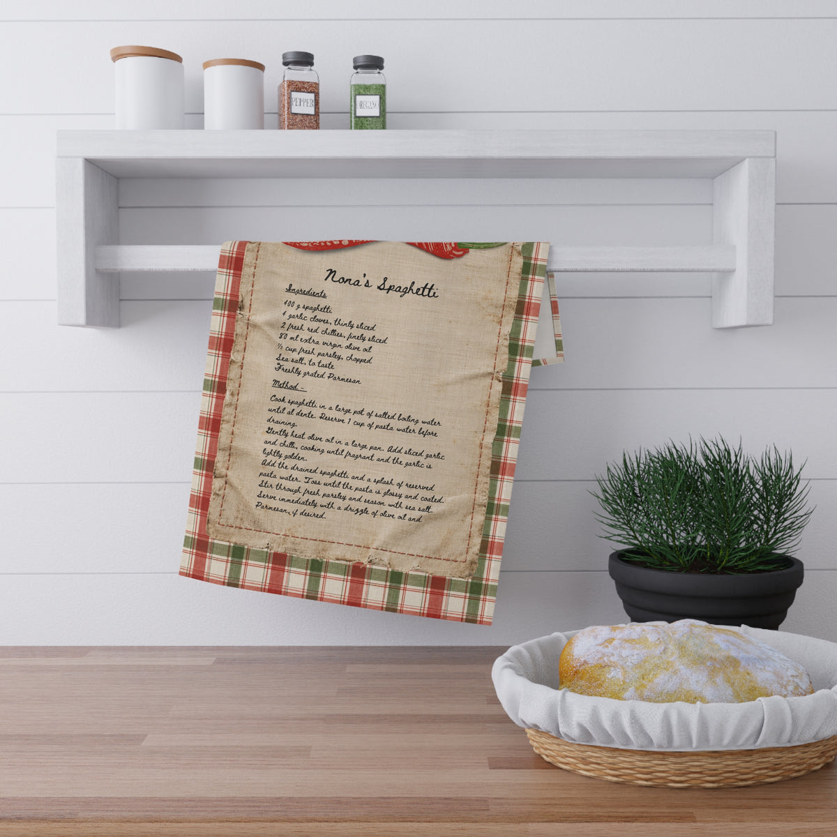 Spicy Chilli Kitchen Tea Towel — Printed Recipe Plaid Cotton