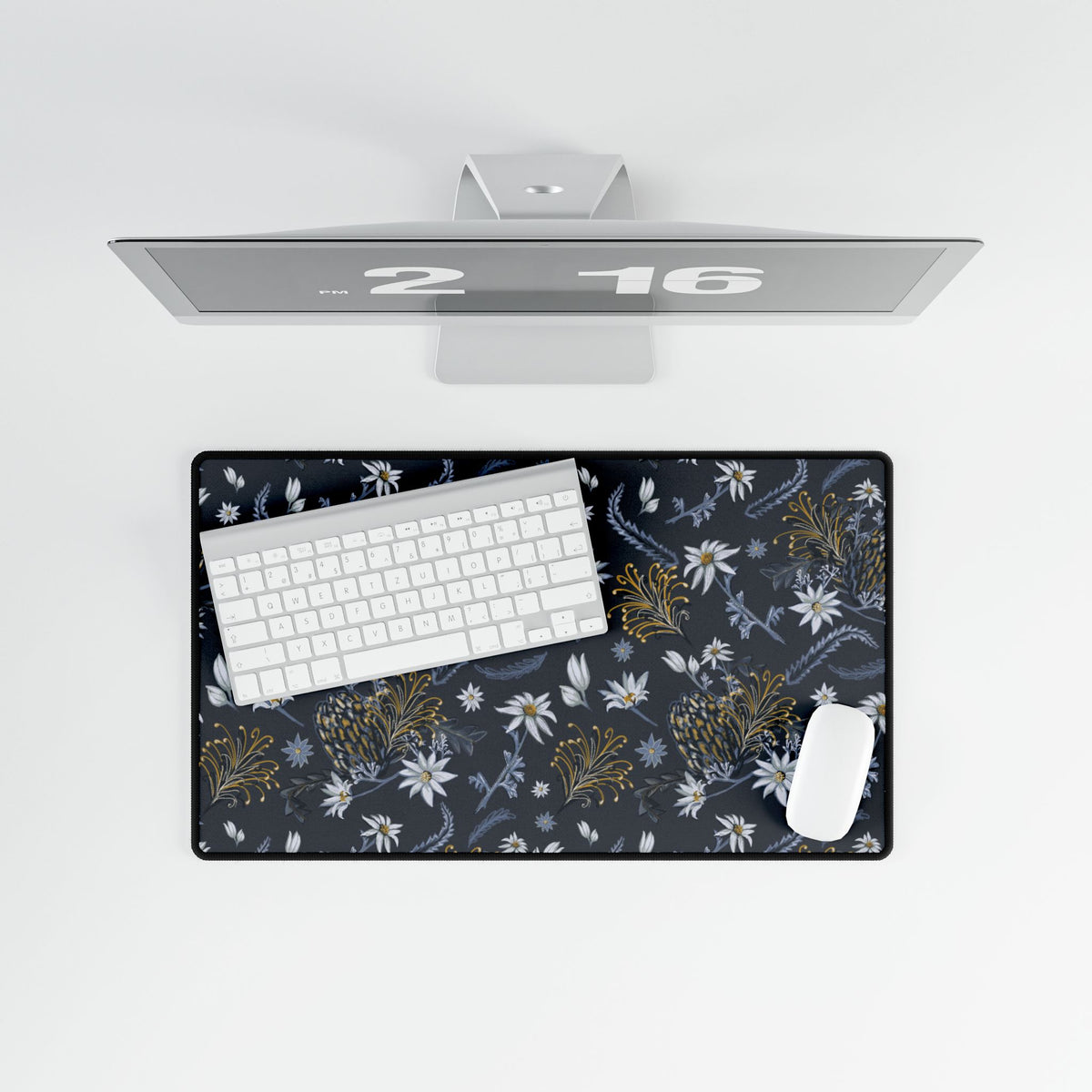 Banksia Blue Desk Mat — Navy Blue Botanical Mouse Pad for Home Decor or Office