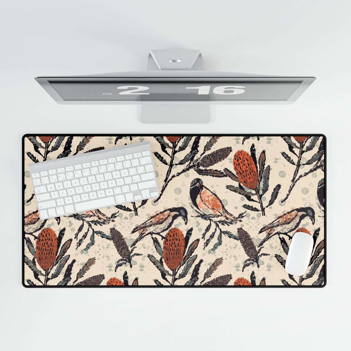Honey Eaters Desk Mat (Beige) — Australian Native Birds -Mouse Pad for Home Decor or Office