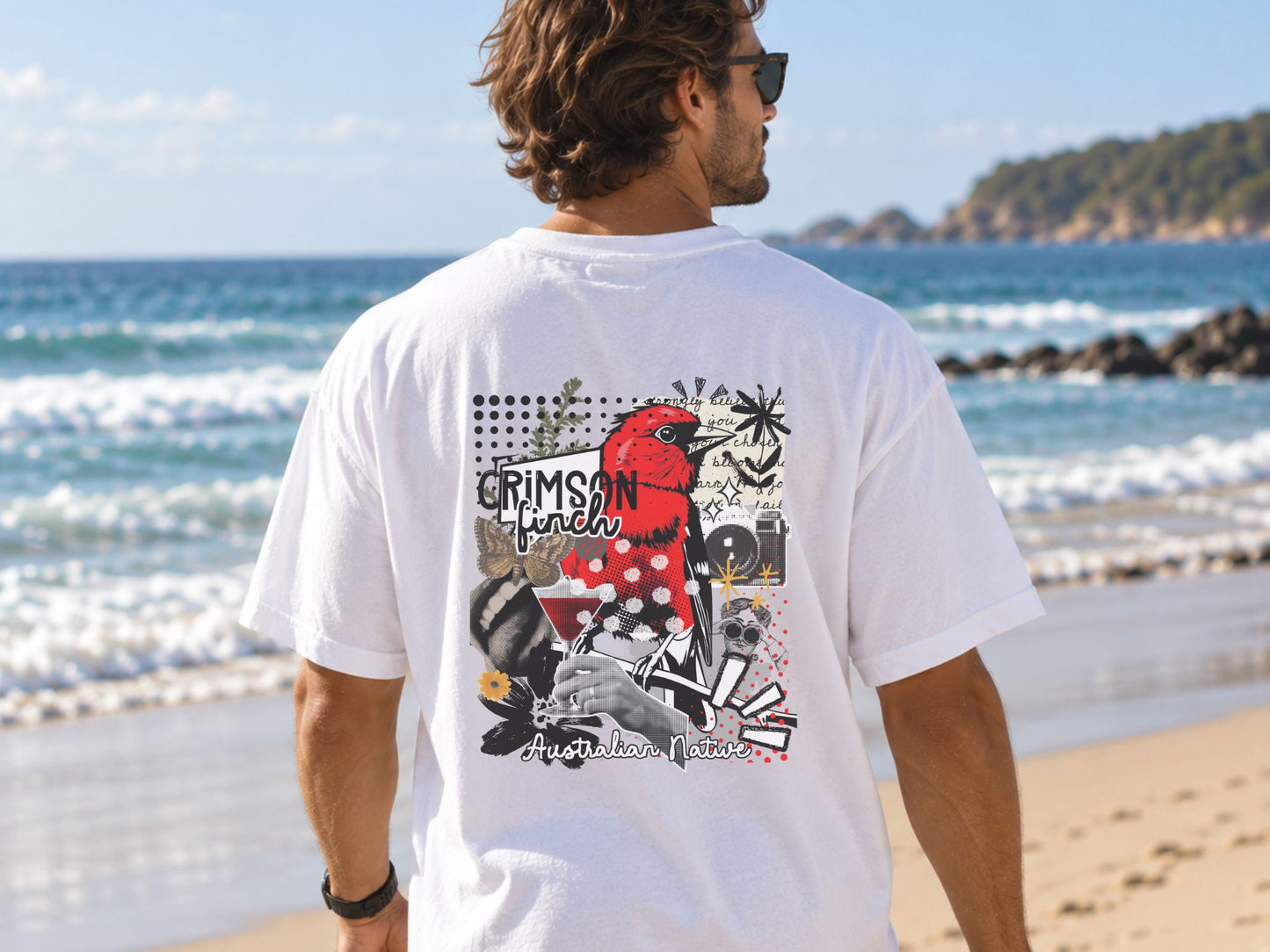 Crimson Finch graphic collage T Shirt - C1717 Comfort Colors