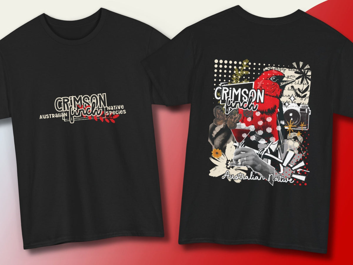 Crimson Finch Australian native species custom T Shirt - Gildan 5000