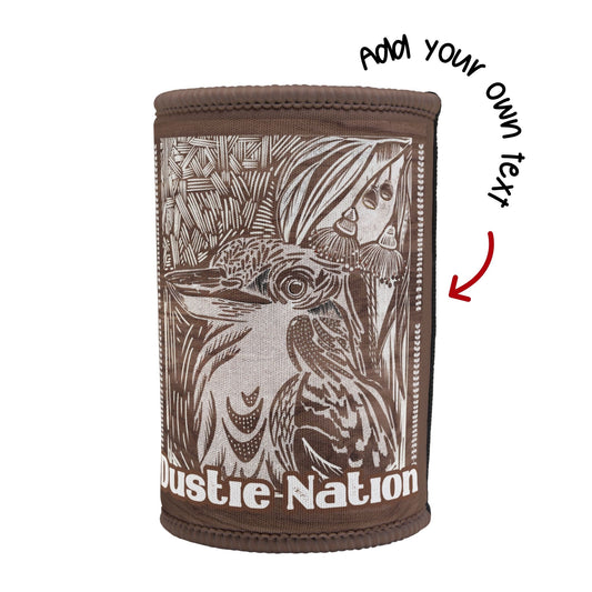 Personalized Stubby Cooler – Hand Sketched Kookaburra rustic design - Gift Idea