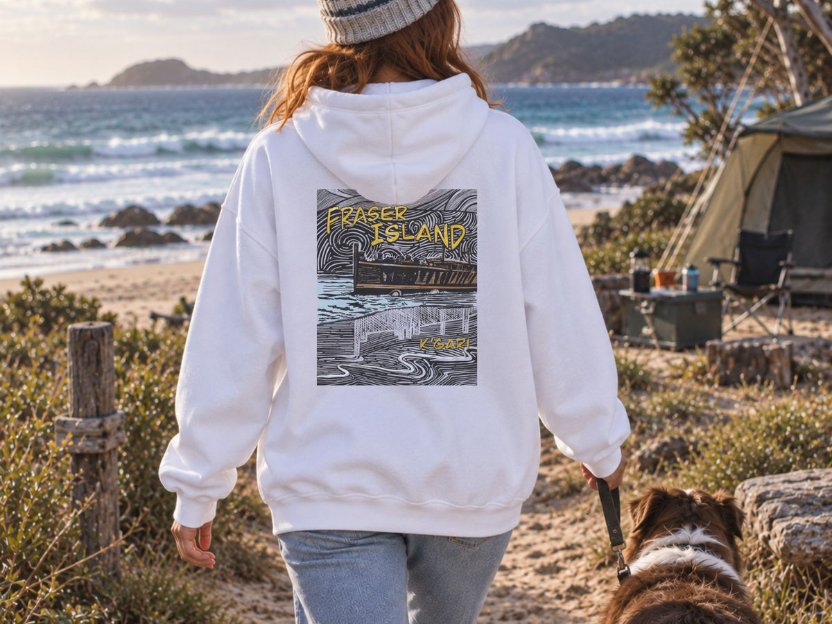 Fraser Island Hoodie - Hand-Drawn custom Souvenir Hoodie - Gildan 18500
