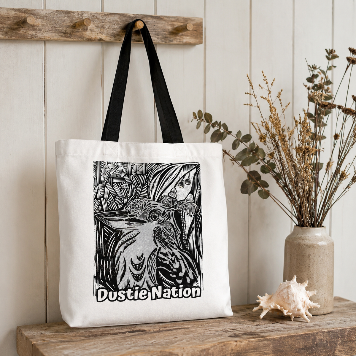 Australian Kookaburra custom design WHITE Tote Bag - Hand drawn artwork & custom text available
