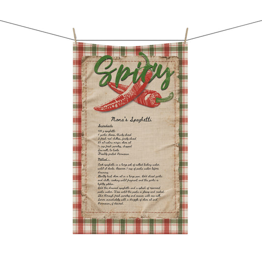 Spicy Chilli Kitchen Tea Towel — Printed Recipe Plaid Cotton