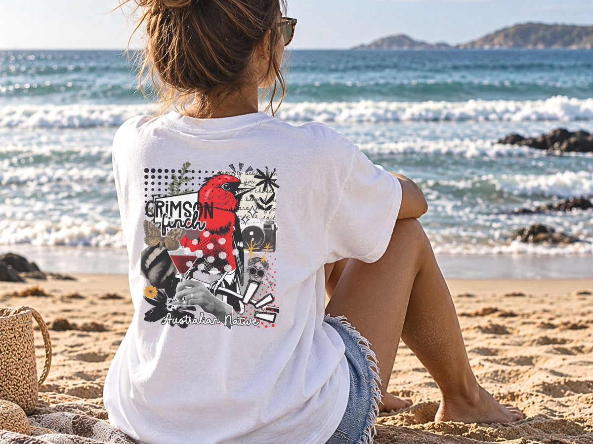 Crimson Finch graphic collage T Shirt - C1717 Comfort Colors