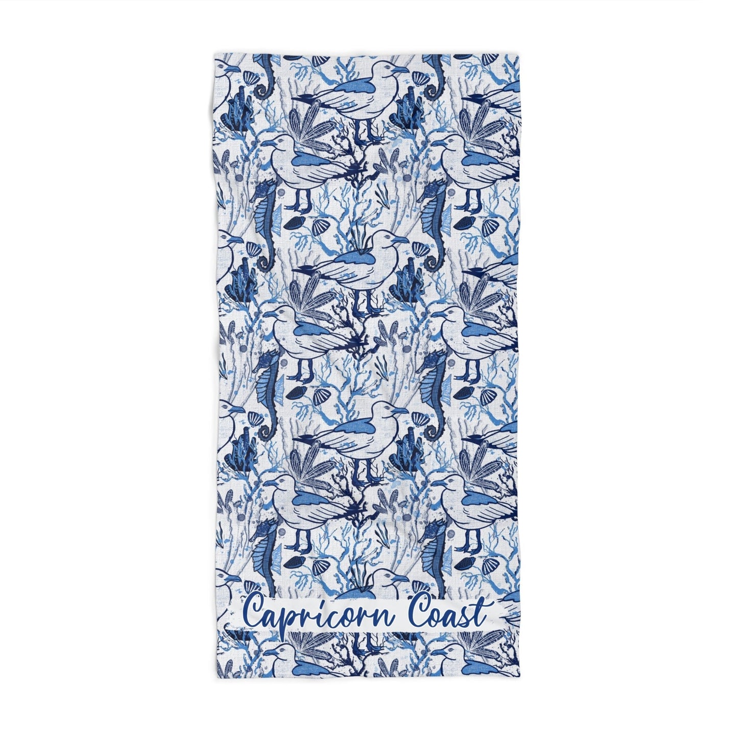 Beach Towel with hand drawn seagull pattern - custom text available - Solei Designs