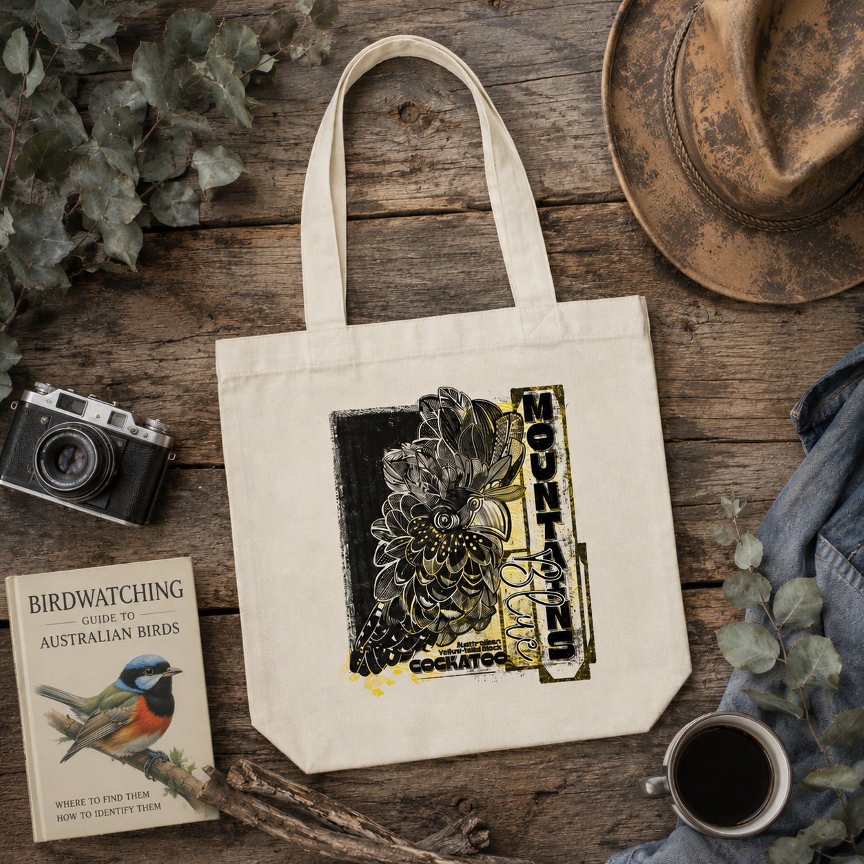 Blue Mountains Yellow Tail Black Cockatoo - original artwork canvas Tote Bag - Dustie Nation