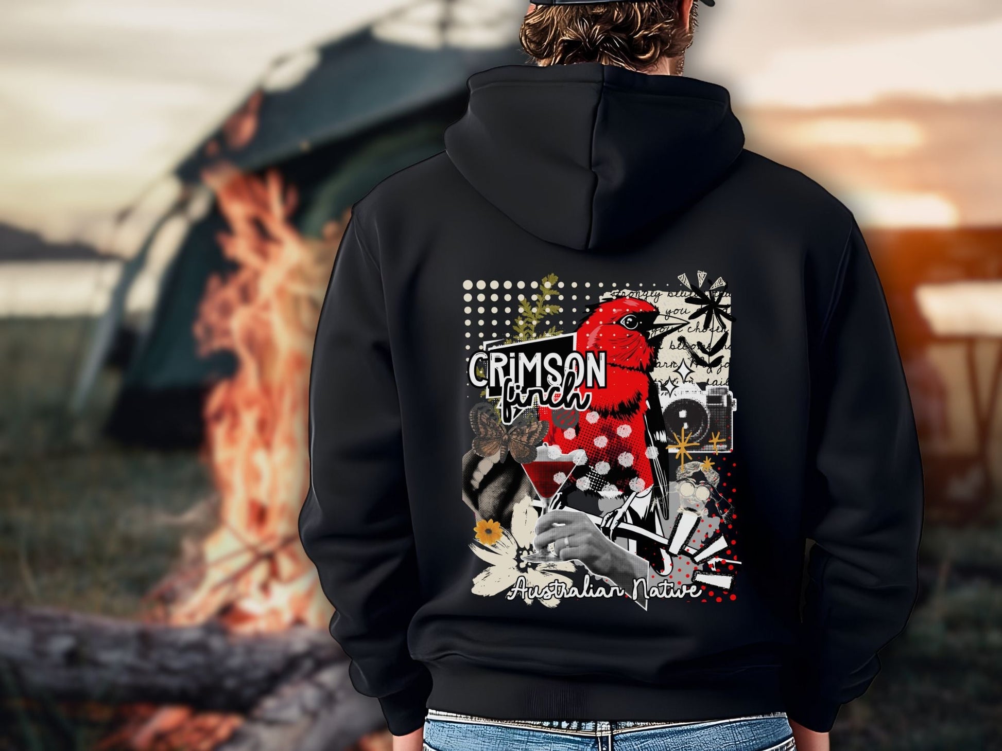 Champion S700 Crimson Finch Design Hoodie - Australian Nature Inspired Design - Solei Designs