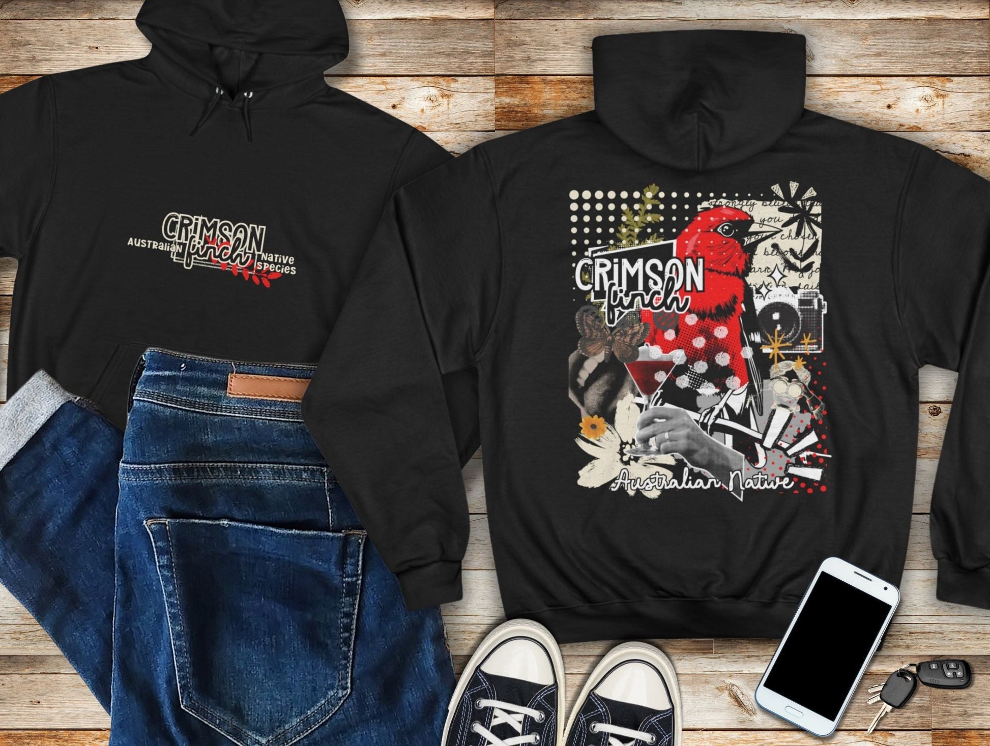 Champion S700 Crimson Finch Design Hoodie - Australian Nature Inspired Design - Solei Designs