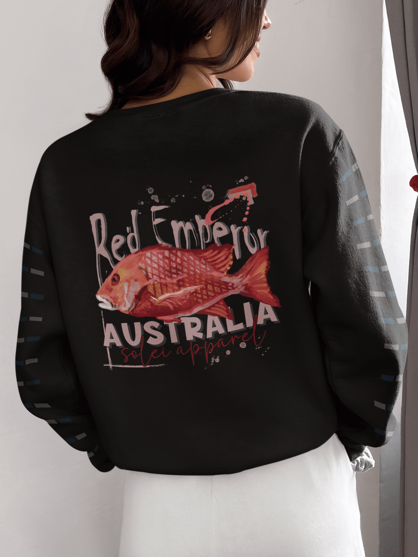 Crewneck Jumper - Hand drawn Australian Red Emperor Fish Design - Solei Designs