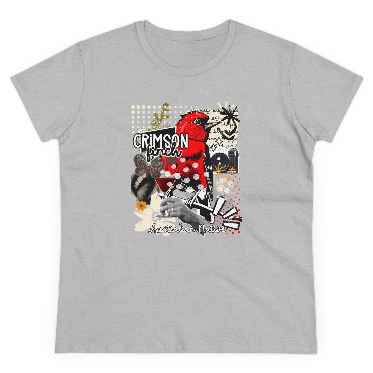 Crimson Finch Women's Tee - Stylish Midweight Cotton Shirt for Nature Lovers - Solei Designs