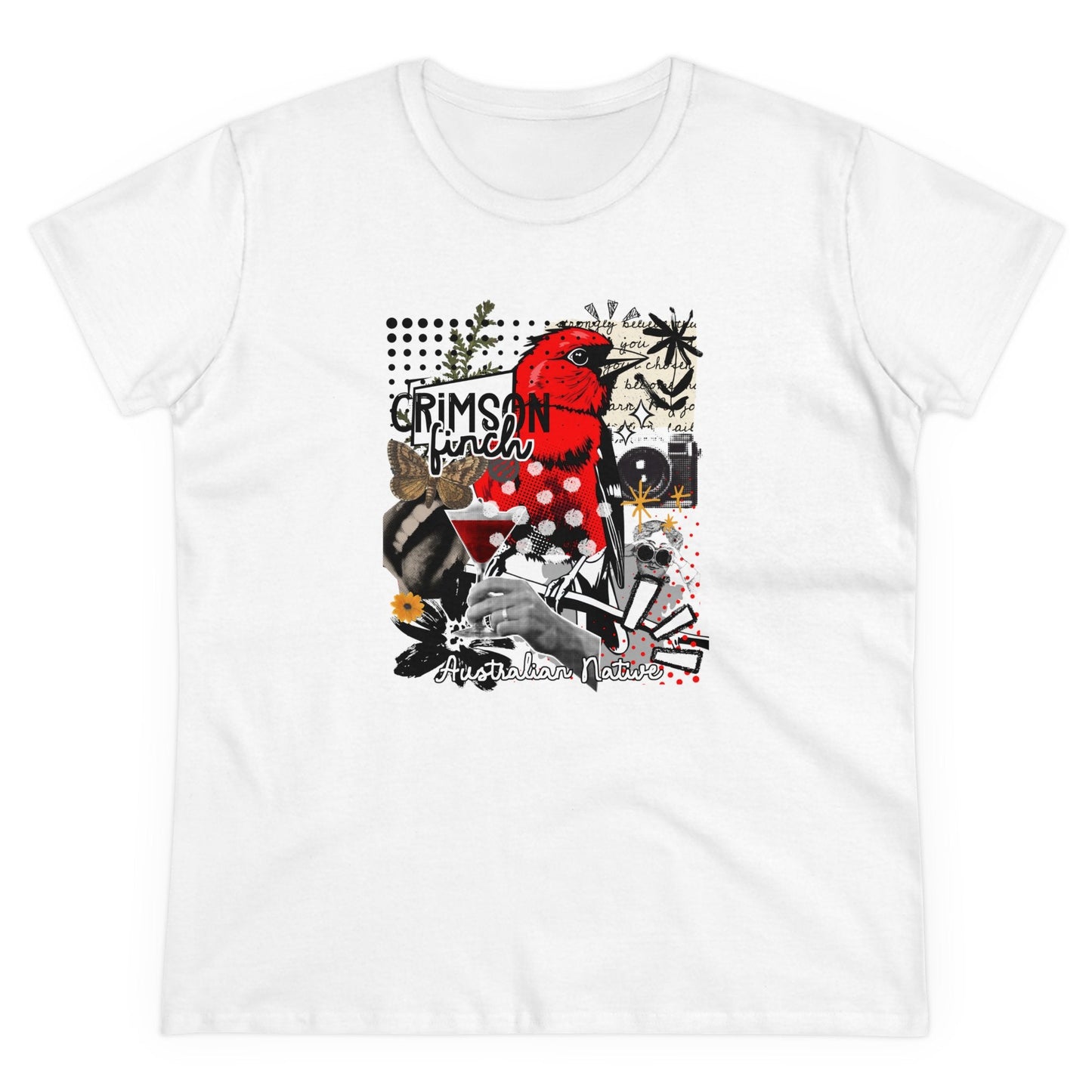 Crimson Finch Women's Tee - Stylish Midweight Cotton Shirt for Nature Lovers - Solei Designs