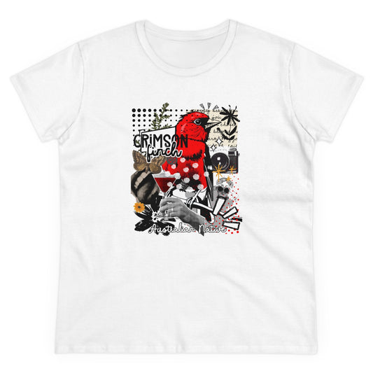 Crimson Finch Women's Tee - Stylish Midweight Cotton Shirt for Nature Lovers - Solei Designs