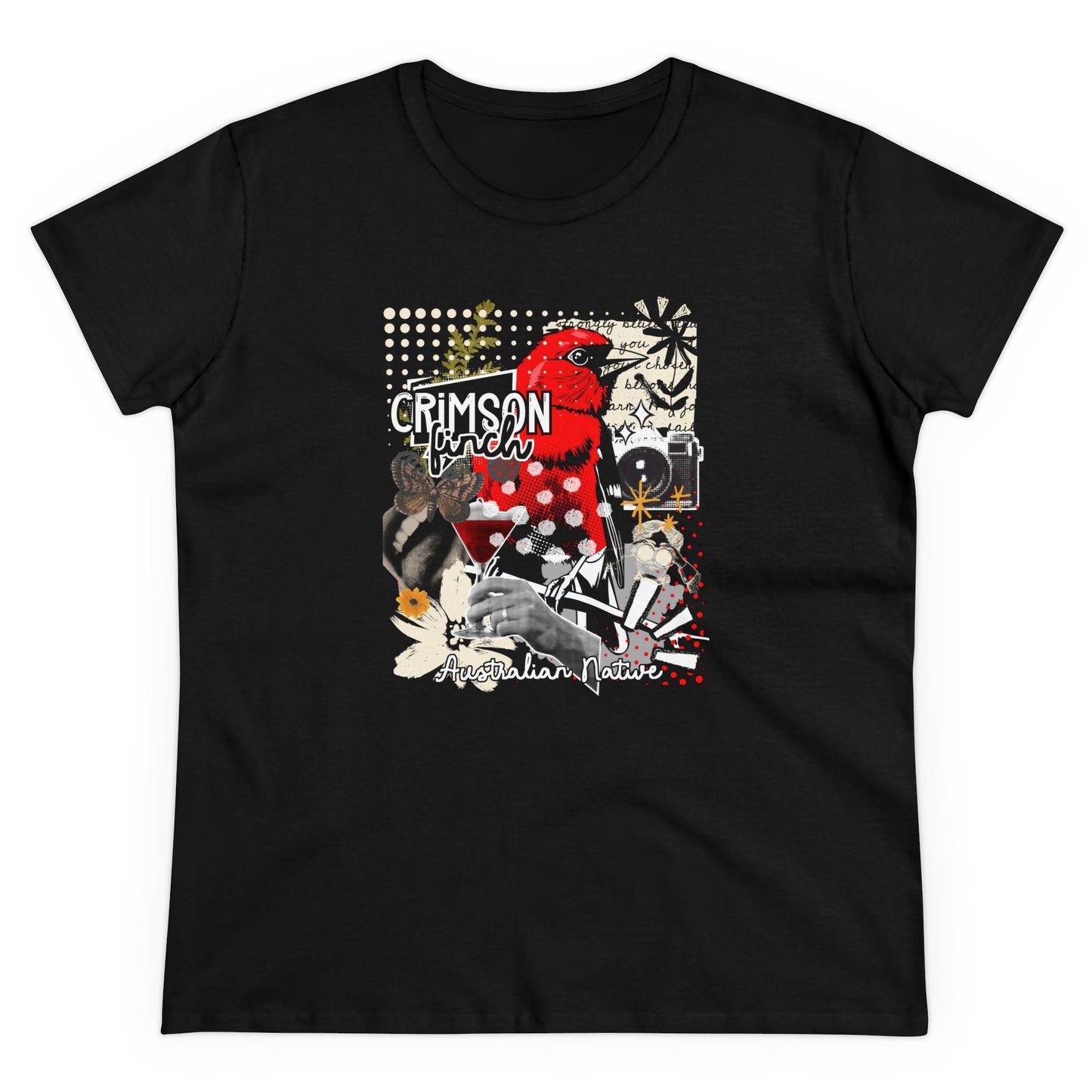 Crimson Finch Women's Tee - Stylish Midweight Cotton Shirt for Nature Lovers - Solei Designs