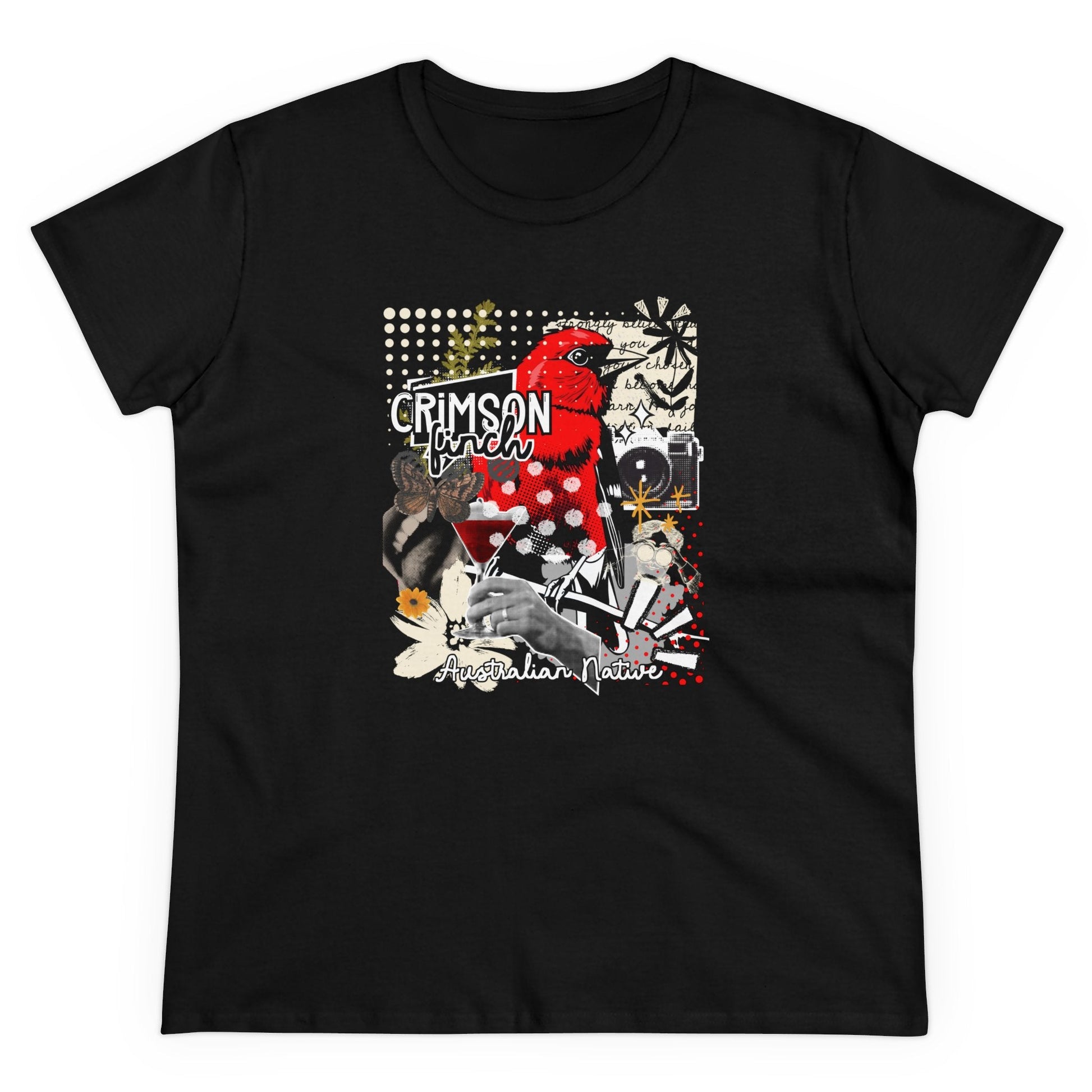 Crimson Finch Women's Tee - Stylish Midweight Cotton Shirt for Nature Lovers - Solei Designs