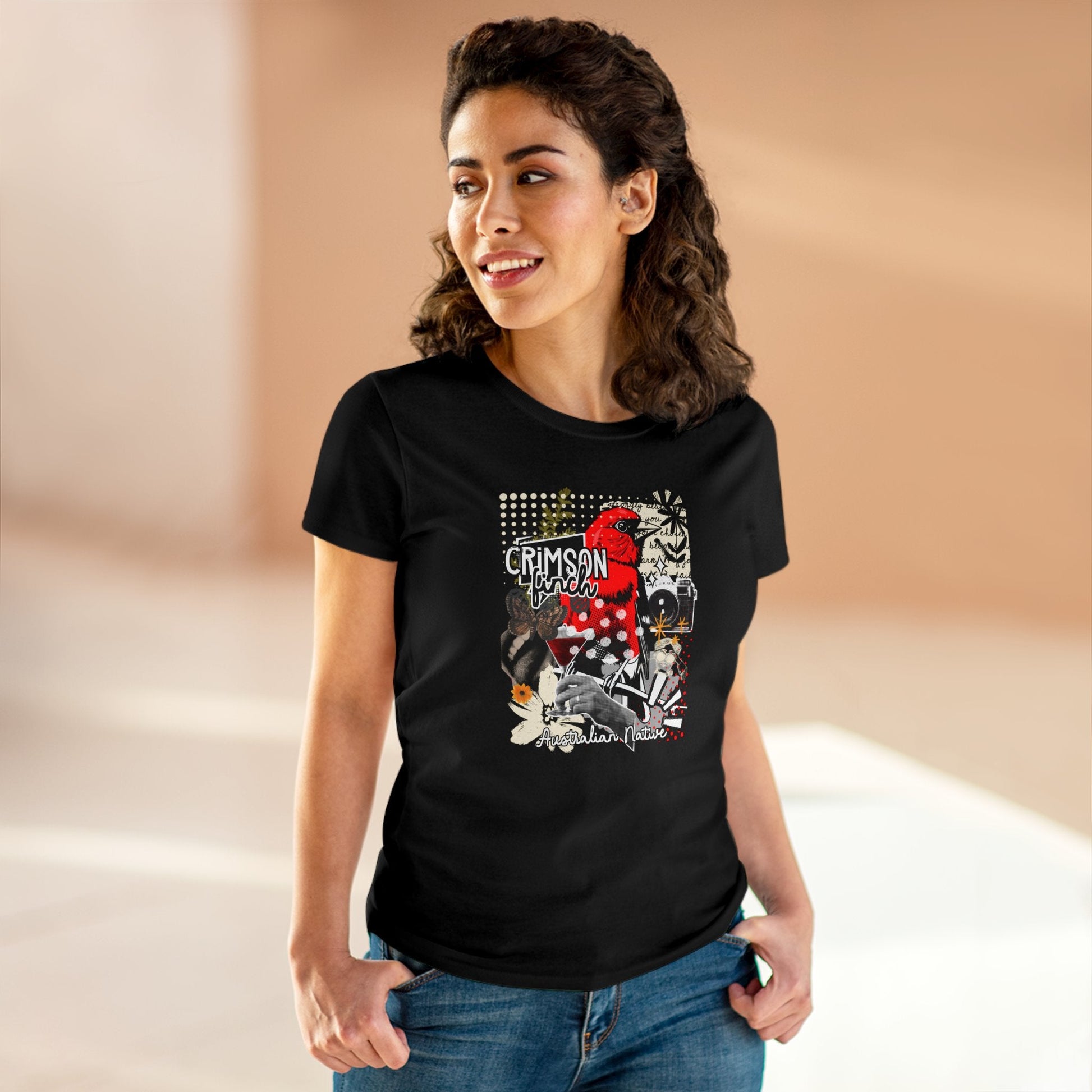Crimson Finch Women's Tee - Stylish Midweight Cotton Shirt for Nature Lovers - Solei Designs