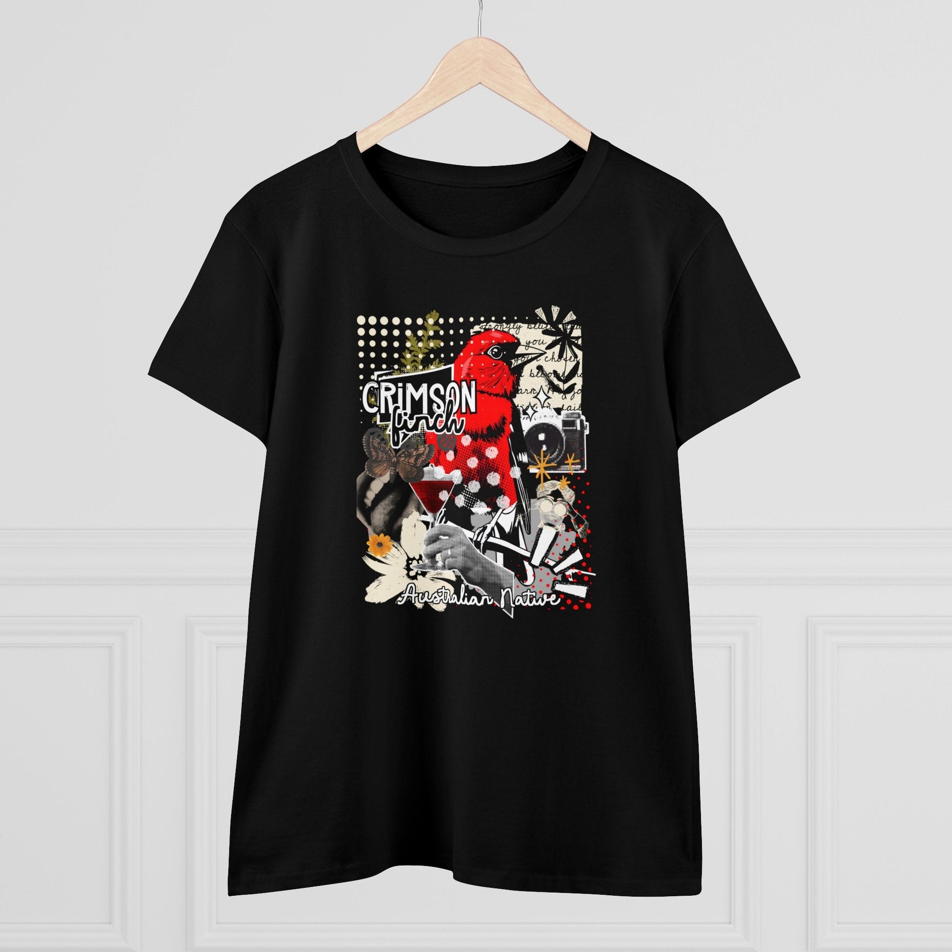 Crimson Finch Women's Tee - Stylish Midweight Cotton Shirt for Nature Lovers - Solei Designs
