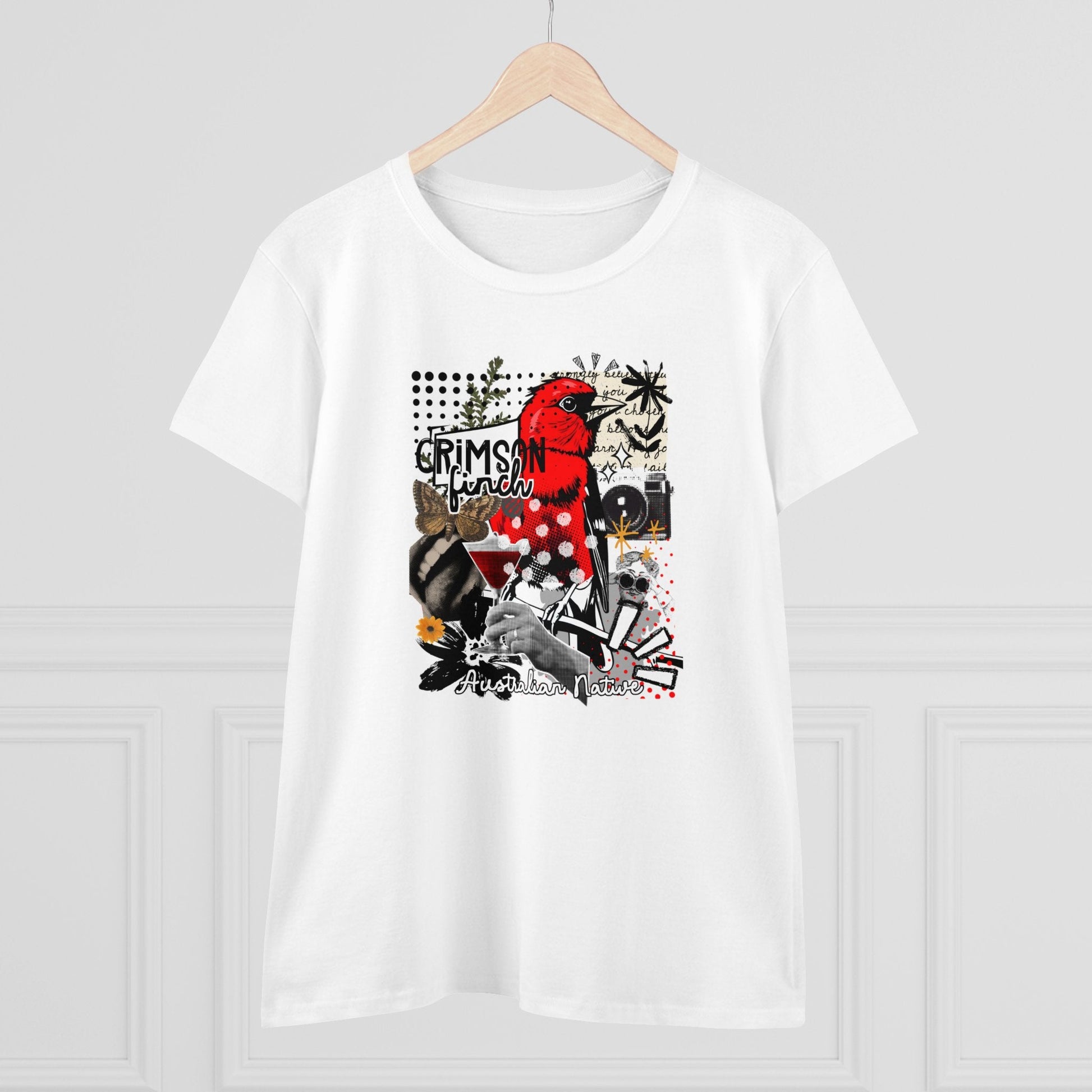 Crimson Finch Women's Tee - Stylish Midweight Cotton Shirt for Nature Lovers - Solei Designs