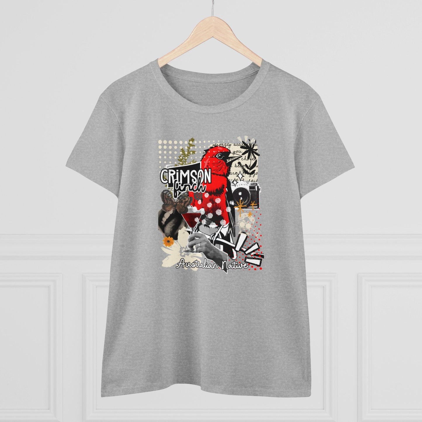 Crimson Finch Women's Tee - Stylish Midweight Cotton Shirt for Nature Lovers - Solei Designs