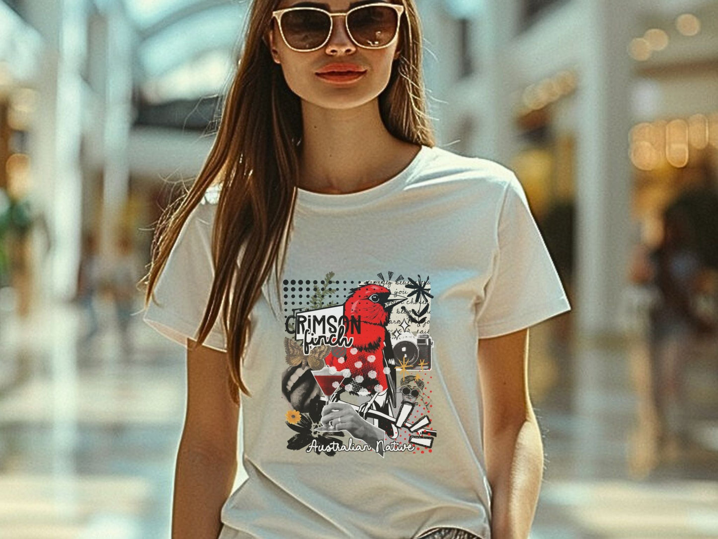 Crimson Finch Women's Tee - Stylish Midweight Cotton Shirt for Nature Lovers - Solei Designs