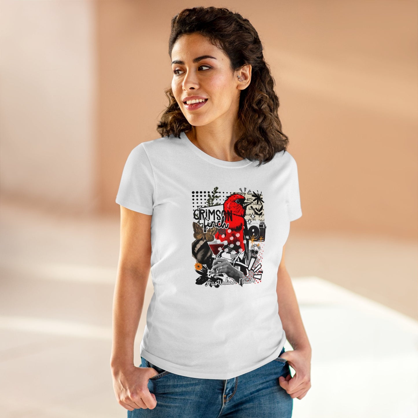 Crimson Finch Women's Tee - Stylish Midweight Cotton Shirt for Nature Lovers - Solei Designs