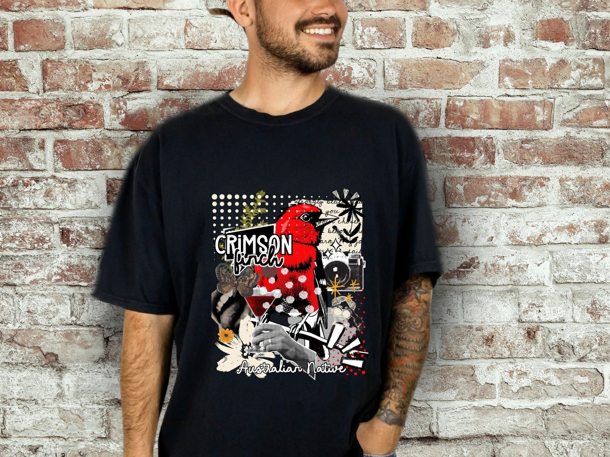 Crimson Finch Australian native species custom T Shirt - Gildan 5000