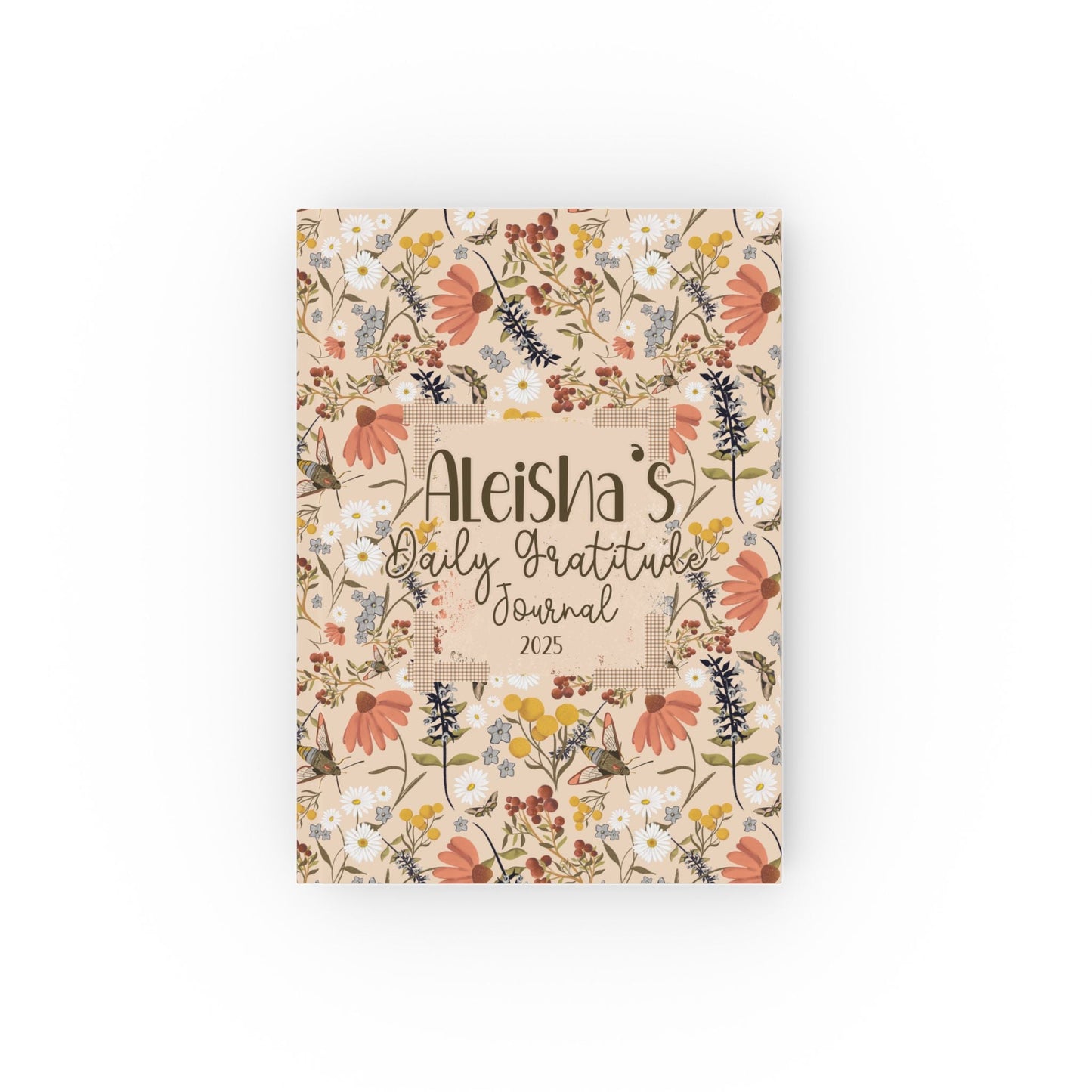 Custom Personalised daily gratitude journal - Hand drawn pattern whimsical wildflowers - Solei Designs