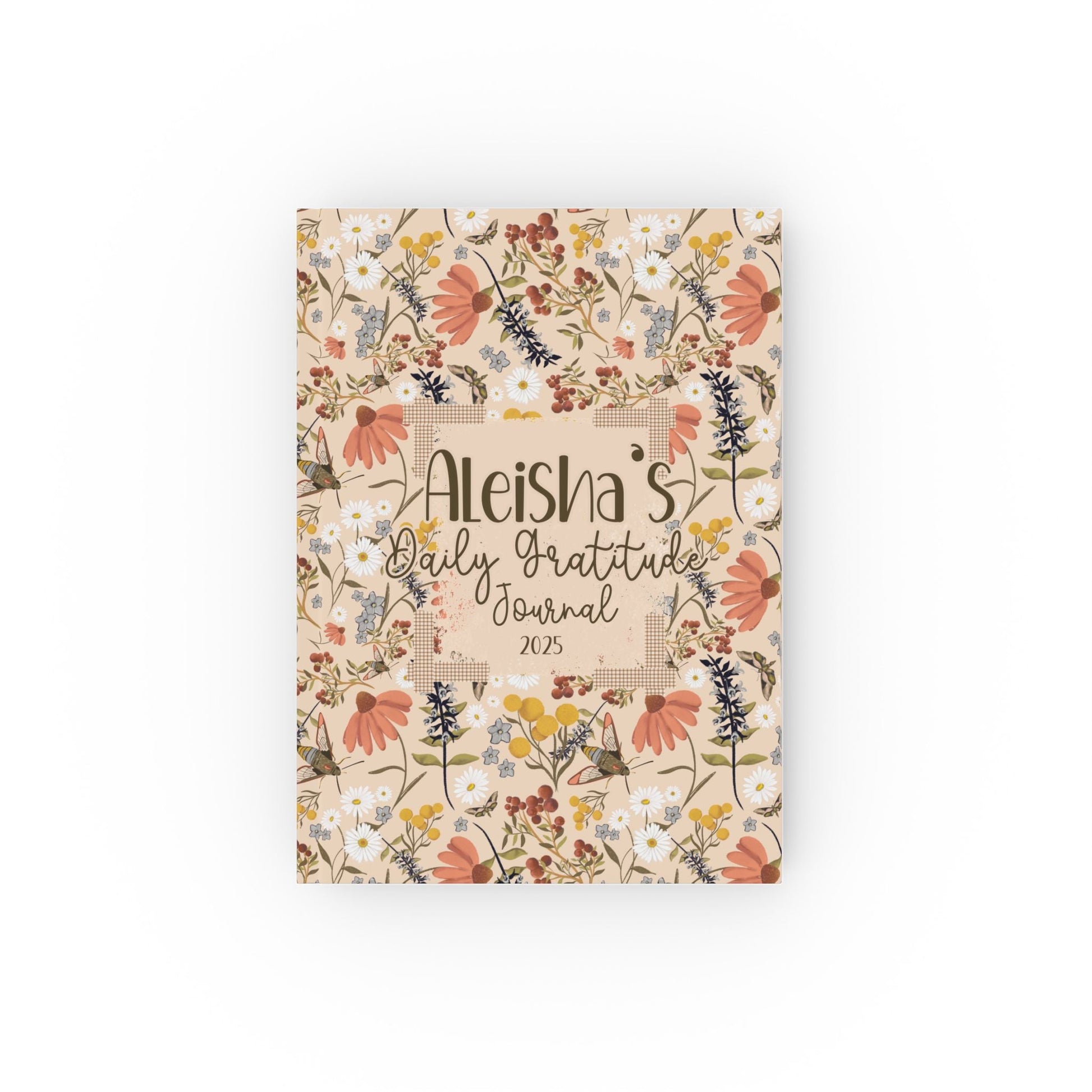 Custom Personalised daily gratitude journal - Hand drawn pattern whimsical wildflowers - Solei Designs