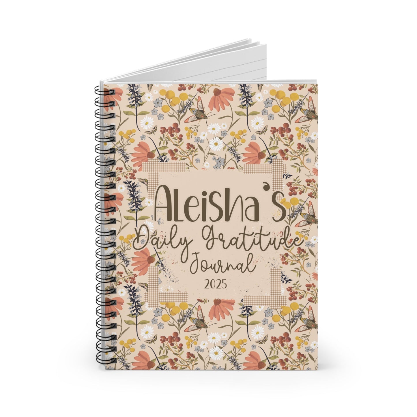 Custom Personalised daily gratitude journal - Ruled Line, custom hand drawn artwork - Solei Designs