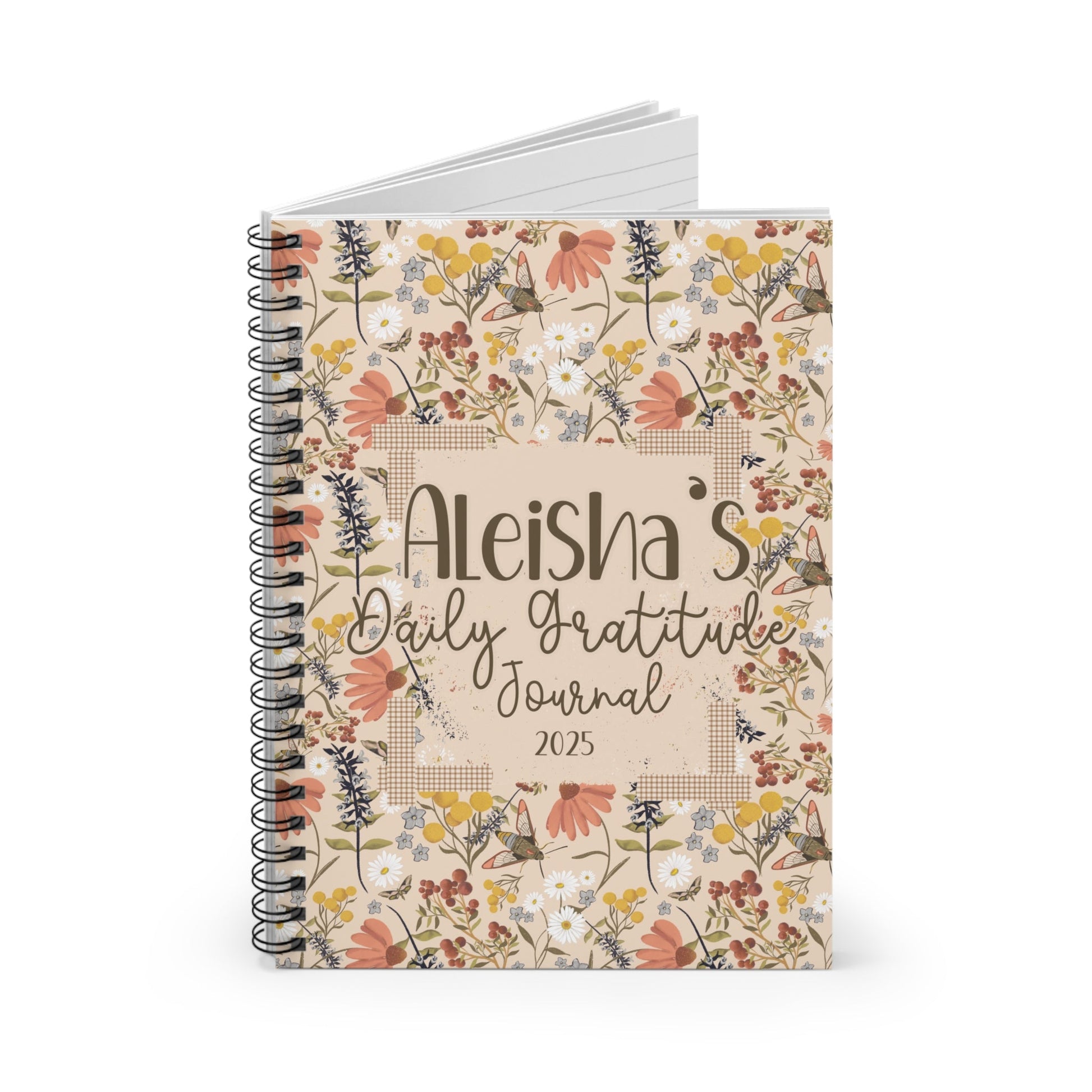Custom Personalised daily gratitude journal - Ruled Line, custom hand drawn artwork - Solei Designs