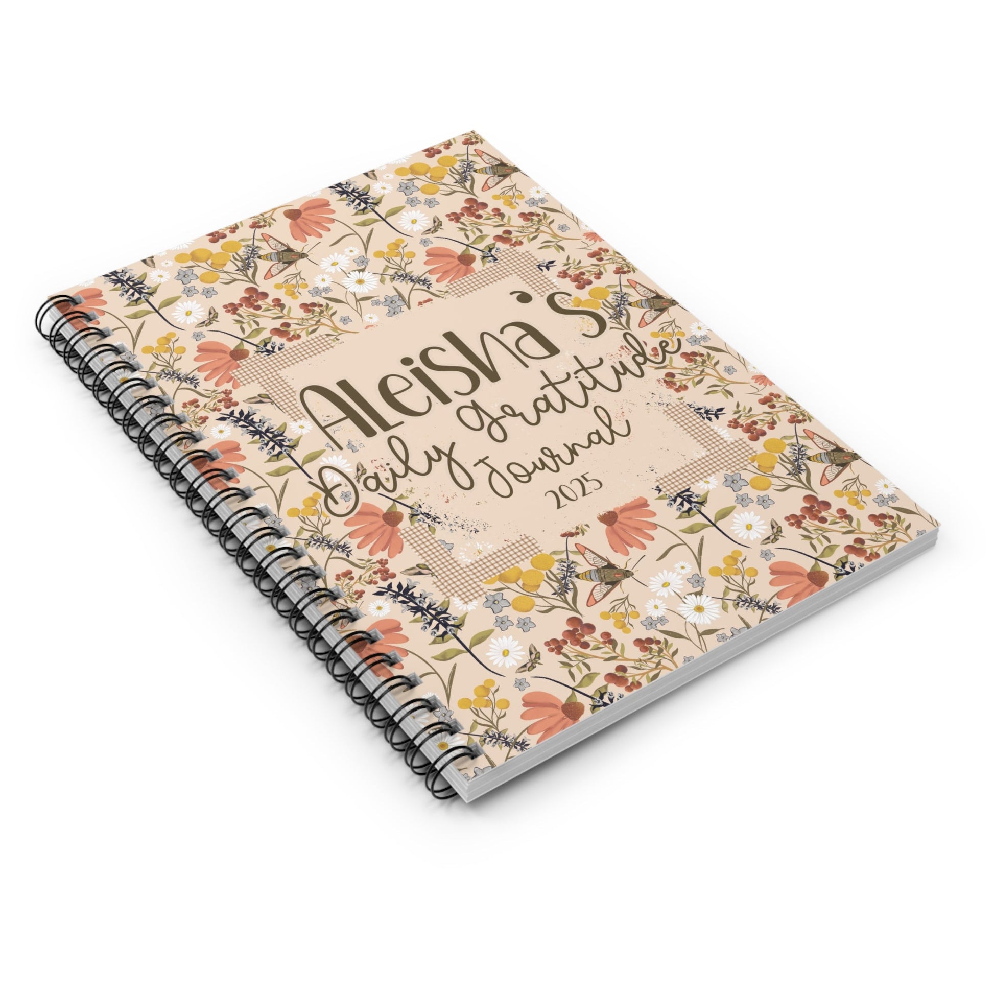 Custom Personalised daily gratitude journal - Ruled Line, custom hand drawn artwork - Solei Designs