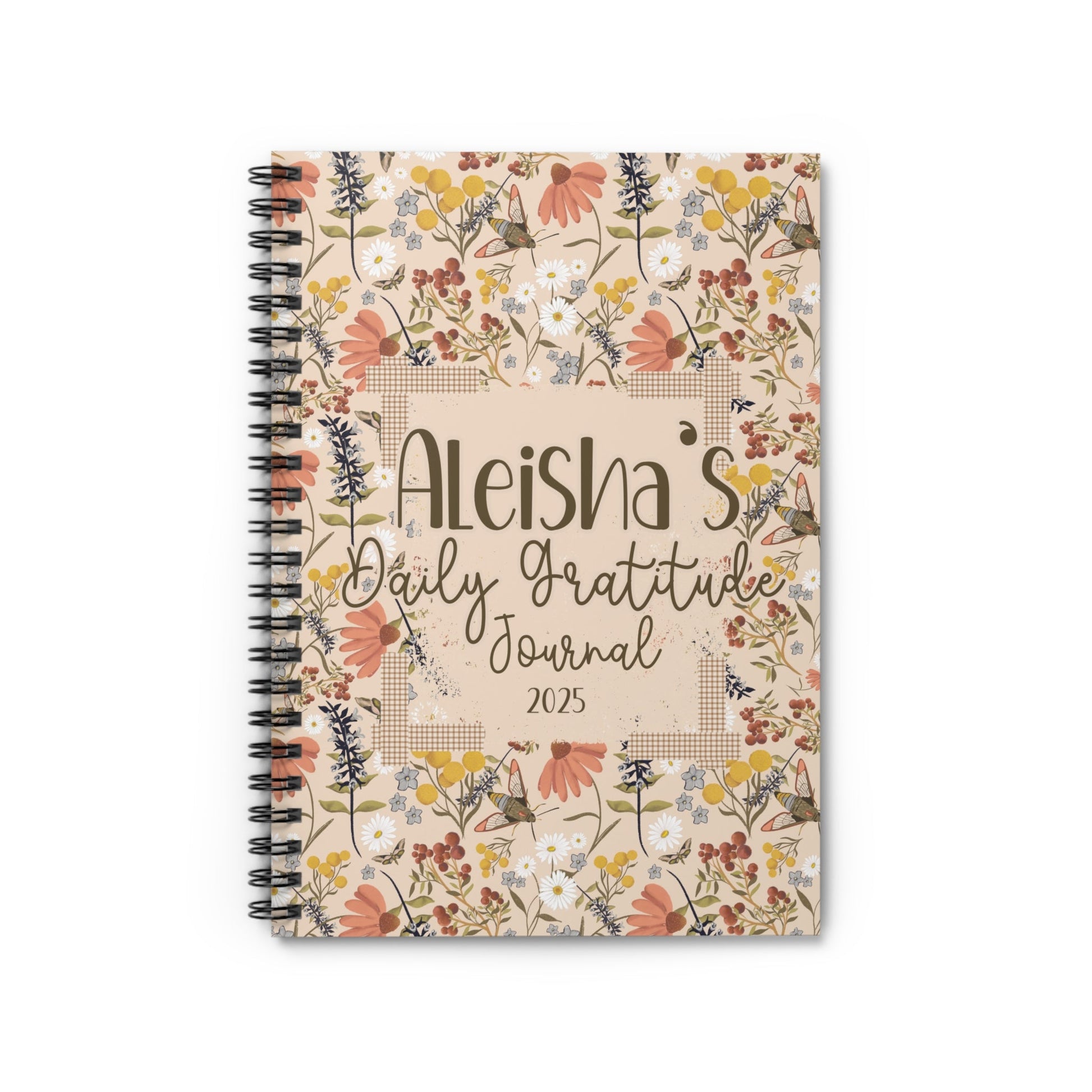 Custom Personalised daily gratitude journal - Ruled Line, custom hand drawn artwork - Solei Designs