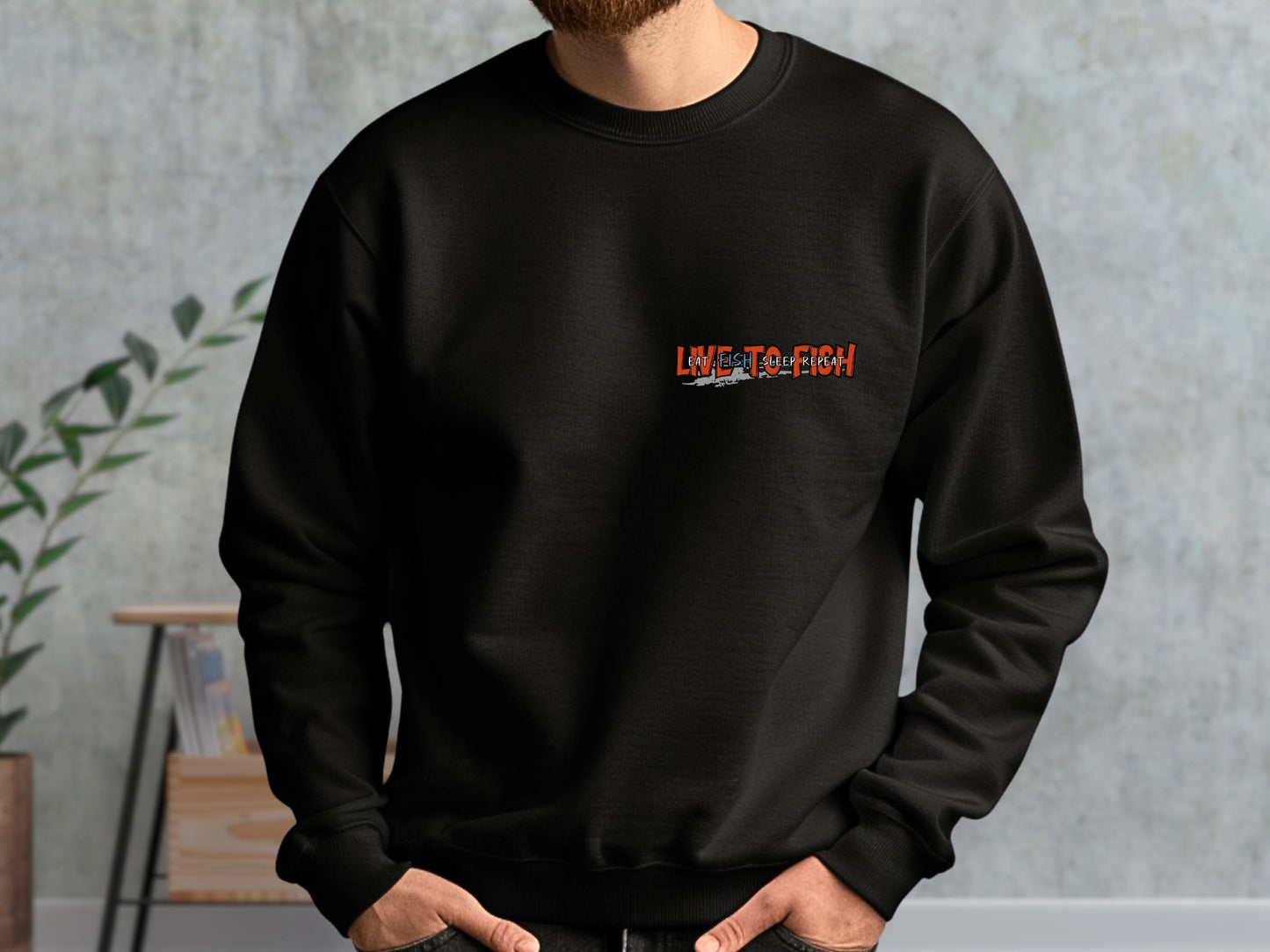 Fishing Lover's Crewneck Sweatshirt - 'Live to Fish' Design - Solei Designs