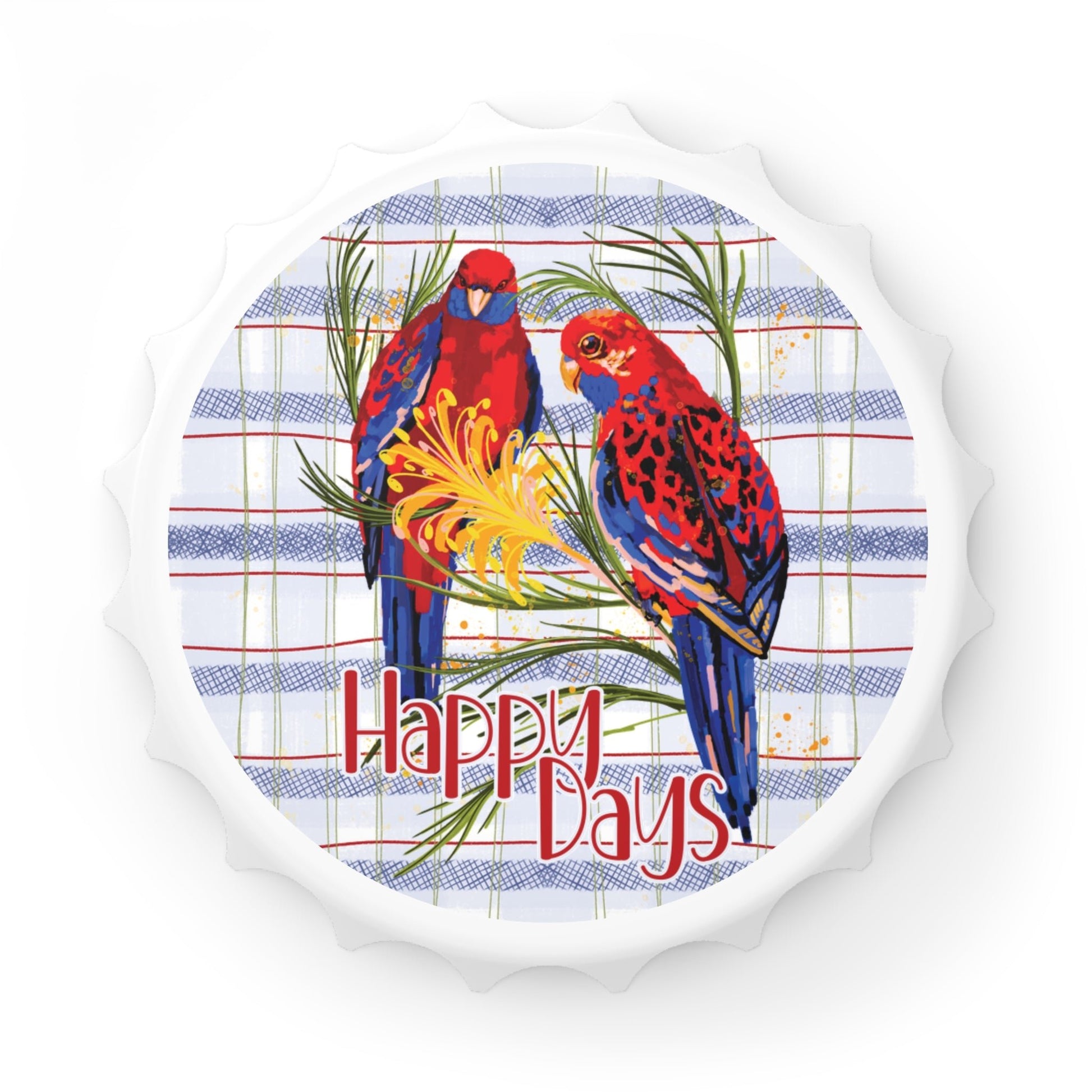 Magnetic Bottle Opener - Crimson Rosella hand drawn design - Solei Designs