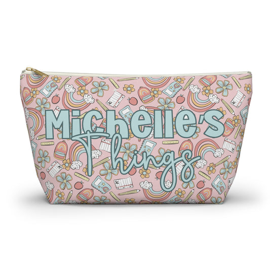 Personalised Carry All Pouch - pink back to school design -Solei Designs