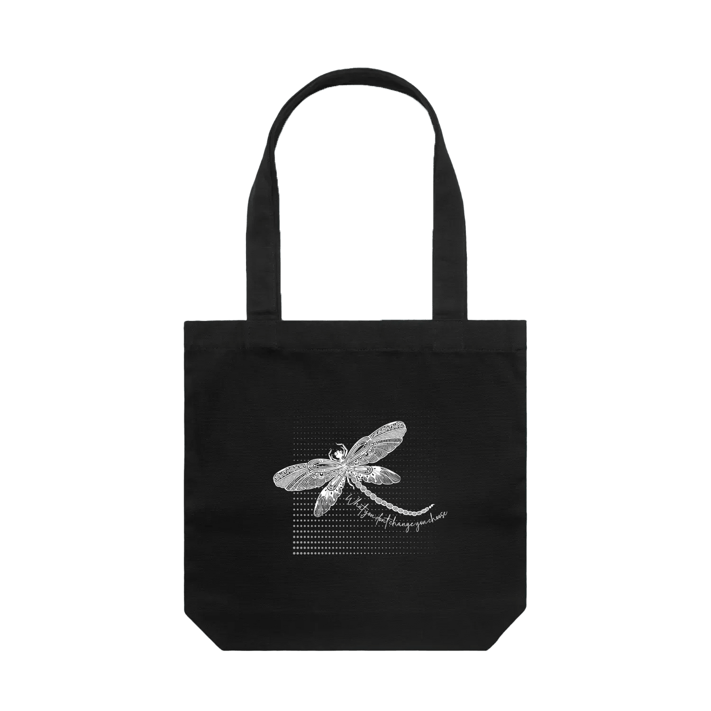 Unique Dragonfly Sketch - Positive Affirmation original artwork on handy Canvas Tote - Dustie Nation