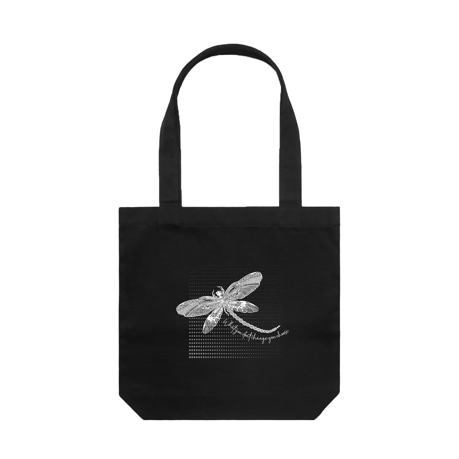 Unique Dragonfly Sketch - Positive Affirmation original artwork on handy Canvas Tote - Dustie Nation